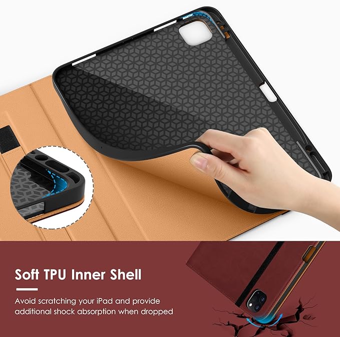 VIKESI Case for iPad Air 13 inch (M4) 2026 / (M3) 2025 / (M2) 2024,Premium Leather Folio,Apple Pencil Holder,Auto Sleep/Wake,Stand Cover - Burgundy Red