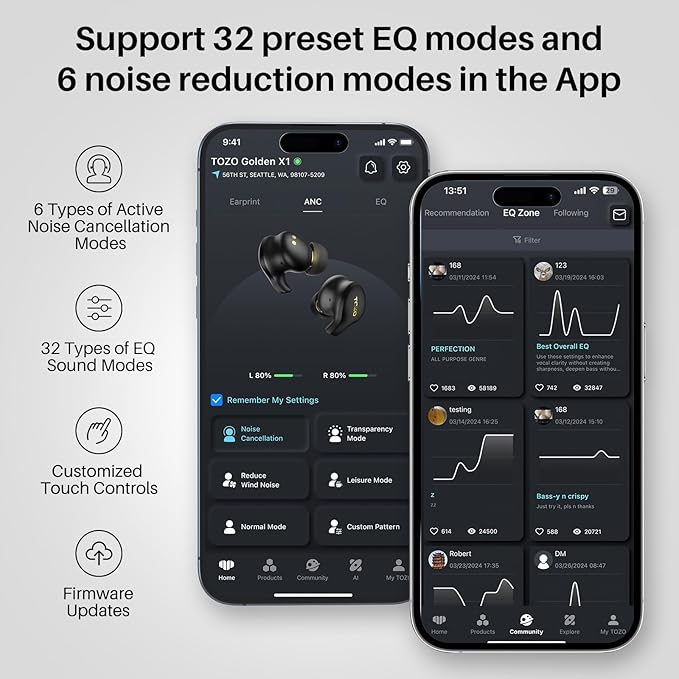 TOZO Golden X1 Wireless Earbuds Balanced Armature Driver and Hybrid Dynamic Driver, Bluetooth Headphones OrigX Pro, LDAC & Hi-Res Audio Wireless, Noise Cancellation Headset Galaxy Blue/Black