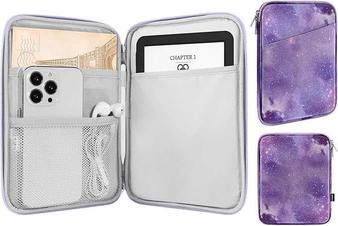MoKo 6-7" eReader Sleeve Bag for 7" ereader Colorsoft Signature Edition, All-New 6" ereader 11th Gen 2022/10th Gen 2019/8th Gen 2016, 6.8" ereader Paperwhite 11th/10th Gen 2021/2018, Purple Starry Sky