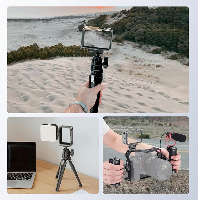 NEEWER Action Camera Cage Kit Compatible with DJI Osmo Action 5 Pro 4 3 DJI Mic, Protective Frame Accessories with Quick Release Cold Shoe Mount & Magnetic Mount Adapter, AC011+AC012+ AC014