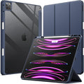 JETech Case for iPad Pro 12.9-Inch (2022/2021/2020/2018) with Pencil Holder, Clear Transparent Back Shell Slim Stand Shockproof Tablet Cover, Auto Wake/Sleep (Navy Blue)