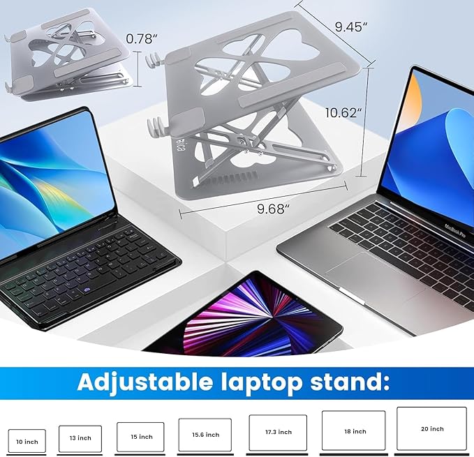 Laptop Stand, Mechanical Dual Angle Adjustable Heavy Duty Notebook Stand for Desk, Supports 55 lbs, Ergonomic Portable Computer Stand with Cooling, Silver