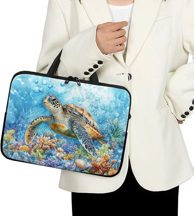 15 Inch Turtle Pattern Laptop Sleeve, Laptop Cover Computer Tablet Carrying Case with Handle, Lightweight Waterproof Tote Bags Notebook Sleeves for Men Women