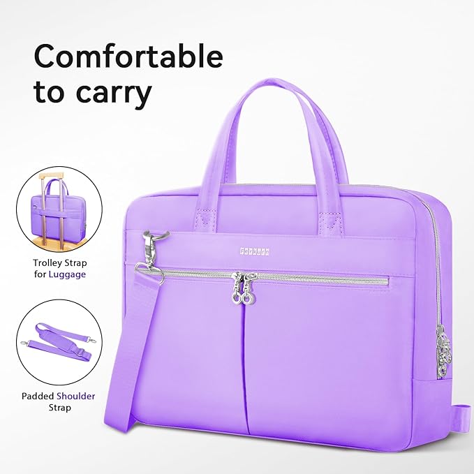 Ferkurn Laptop Bag Case Women Men Computer Bag Compatible with MacBook/HP/LG/Dell, Shoulder Strap Slim Carrying Messenger Briefcase, Purple, 15.6-16 Inch