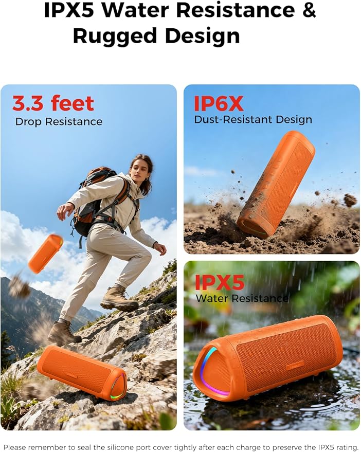 BolaButty Bluetooth Speaker Portable Wireless, IPX5 Waterproof, Up to 20H Playtime, TWS Pairing, BT5.3, for Home/Party/Outdoor/Camping/Beach Essentials, Birthday Gift (Orange)