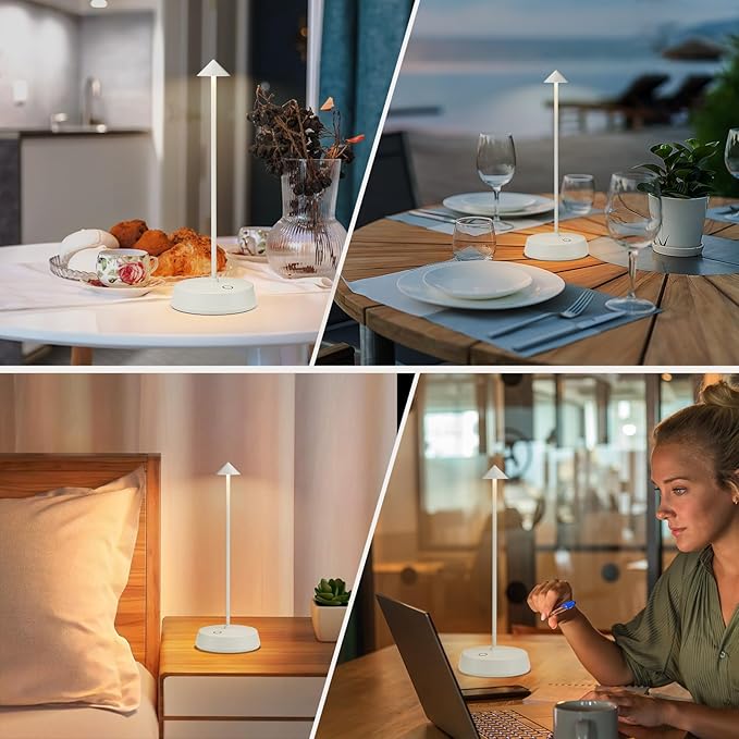 Rechargeable Cordless Small Table Lamp,6000mAh Battery Operated,LED Touch Dimmable Modern TableTop,Portable Outdoor Bedside Night Light for Restaurant/Dining/Bedroom/Living Room/Coffee(White-2pc)
