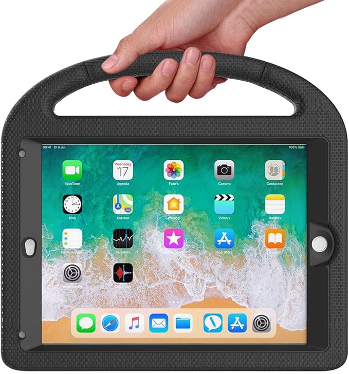 SUPLIK Kids Case for iPad 5th/6th Generation(9.7 inch, 2017/2018), iPad Air 2/1 & Pro 9.7 Case with Screen Protector, Durable Protective Cover with Handle Stand for Apple iPad 5/6 Gen, Black