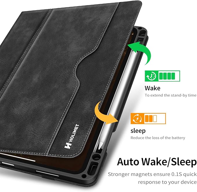 H HOLIMET Case for iPad Pro 11 inch 2022 4th/3rd/2nd/1st Generation 2021/2020/2018 with Pencil Holder PU Leather Protective with Pocket Strap Soft TPU Back Shockproof