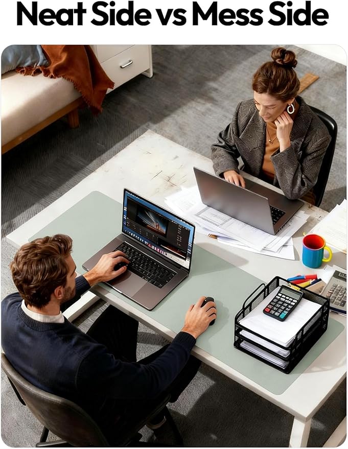 YSAGi Leather Desk Protector, Office Mat, Large Mouse Mat, Non-Slip PU Leather Blotter, Laptop Pad, Waterproof Writing Pad for Office and Home (Grayish Green, 23.6" x 13.8")