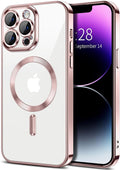 Hython Magnetic Clear for iPhone 14 Pro Max Case with Camera Lens Protector [Compatible with MagSafe] Plating Edge Slim Soft TPU Cover Protective Phone Case for iPhone 14 Pro Max 6.7", Pink