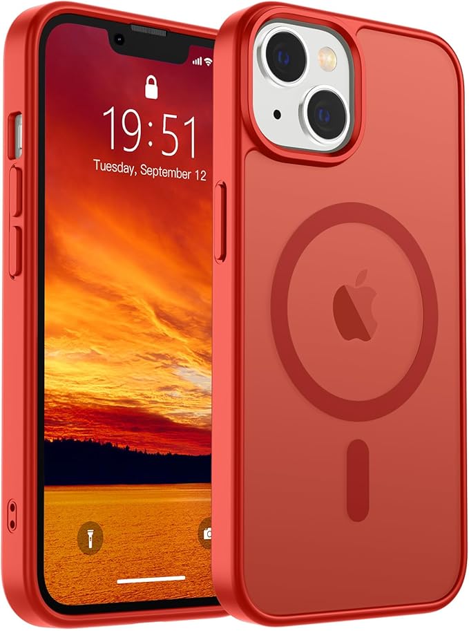 SUPFINE Magnetic for iPhone 15 Plus Case & iPhone 14 Plus Case(Compatible with MagSafe)(Military Grade Drop Protection) Slim Translucent Shockproof with Anti-Fingerprint Phone Case,Red