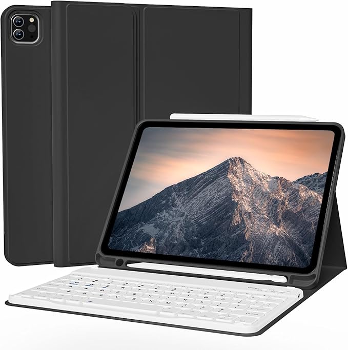Keyboard Case for iPad Pro 11 Inch 4th Generation/Pro 3rd Gen/Pro 2nd Gen with Pencil Holder, Folio Detachable Wireless Bluetooth Keyboard & Flip Stand Case for iPad Pro 11 Inch, Black