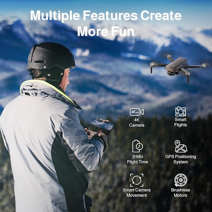 UranHub G30 Drone with 4K UHD Camera for Adults, GPS Drones for Kids/Beginner, Auto Return/Beginner Mode/Brushless Motor/Intelligent Flight, Cool Toys for Men Boys(Under 249 g)