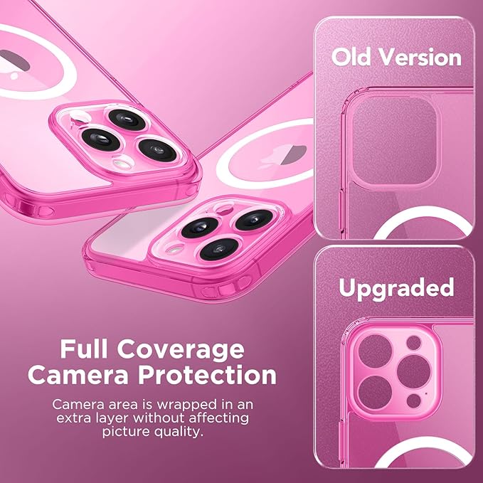 CAPRARO Magnetic Compatible with iPhone 16 Pro Case, Upgraded [Full Camera Protection] [Compatible with MagSafe] Protective Translucent Matte Women Girl Phone Case Cover, Clear Neon