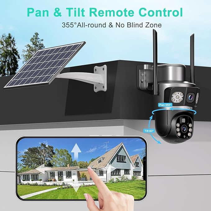 SANSCO 2K Dual Lens Solar Security Camera Wireless Outdoor, 2.4G & 5G WiFi, 360° PTZ Home Security Camera, 100% Wired Free, Spotlight Color Night Vision, 2-Way Audio, PIR Motion Detection(2 Pack)