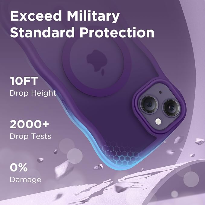 CAPRARO Cute for iPhone 13 Case & iPhone 14 Case, Compatible with MagSafe, [Curly Wave Edge] [Camera Protection] [14 FT Drop Protection] Magnetic for iPhone 13/14 6.1 Inch, Deep Purple