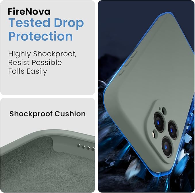 FireNova Designed for iPhone 15 Pro Case, Silicone Upgraded [Camera Protection] Phone Case with [2 Screen Protectors], Soft Anti-Scratch Microfiber Lining Inside, 6.1 inch, Calke Green