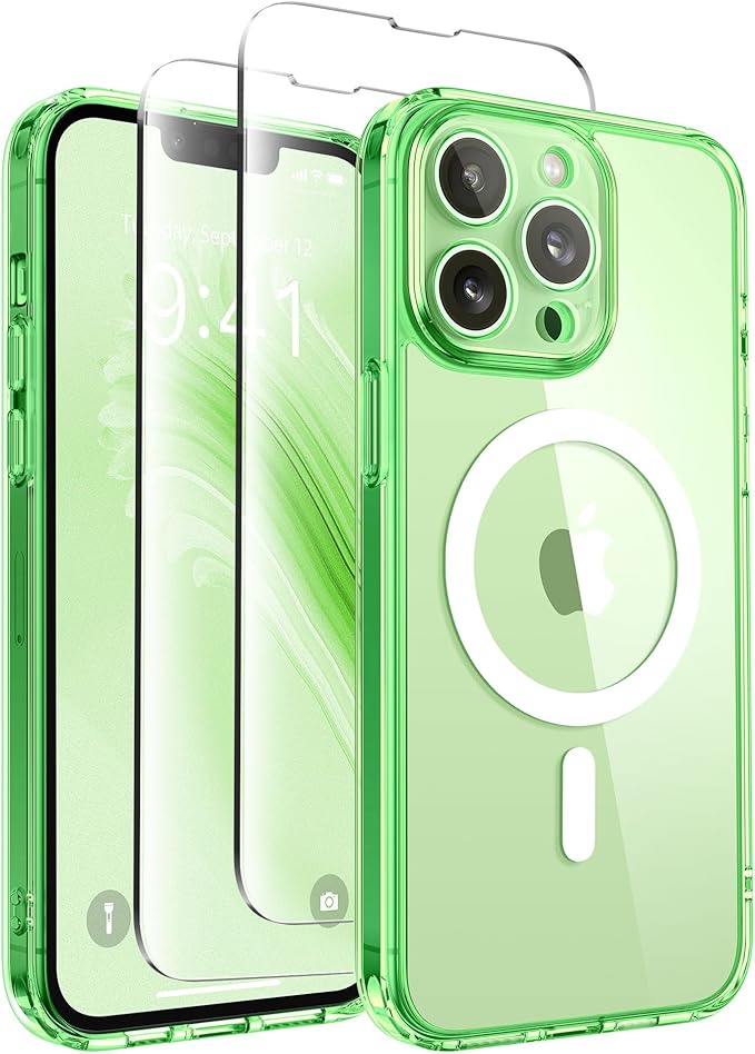 CAPRARO CAPRRO Magnetic for iPhone 13 Pro Max Case, [Compatible with MagSafe] [Full Camera Protection] Shockproof Protective Slim Translucent Matte Phone Case for iPhone 13 Pro Max 6.7'', Clear Green