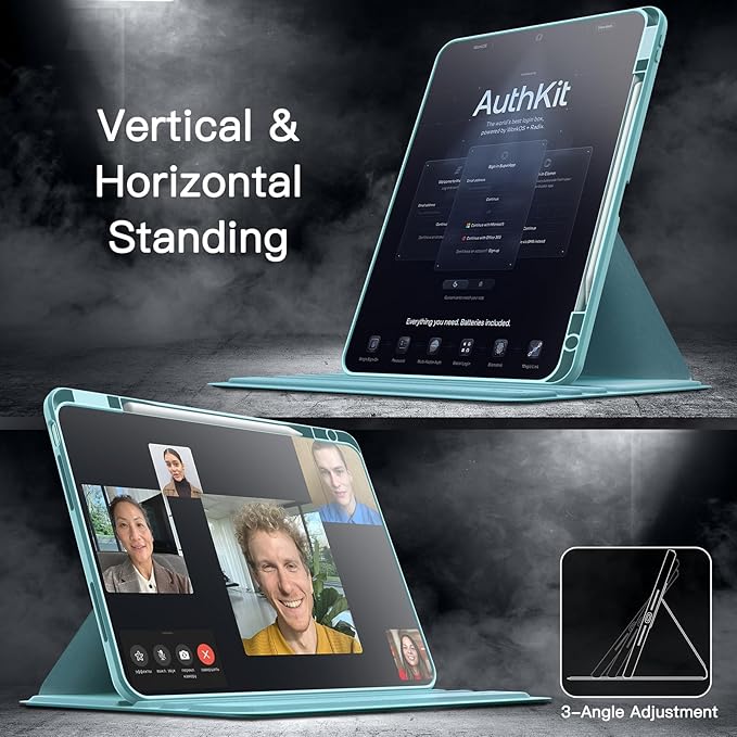 JETech Rotating Case for iPad Air 13-Inch M4/M3/M2 (2026/2025/2024) with Pencil Holder, 360 Degree Rotation Protective Stand Cover Clear Back, Auto Wake/Sleep (Blue)