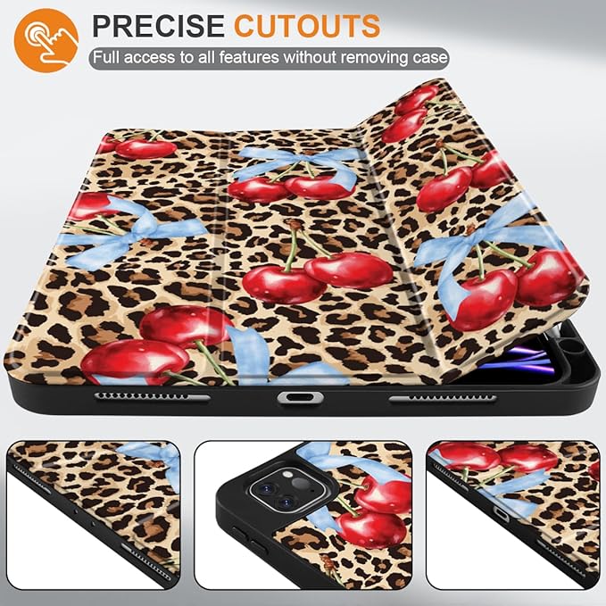 DONGKE Case for 2022/2021/2020/2018 iPad Pro 11 inch Gen 4/3/2/1 - Slim Protective Case - Built in Pencil Holder Support Charging - Trifold Stand & Sleep/Wake Cover- Leopard