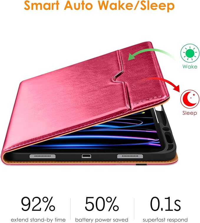 DTTO for iPad Pro 12.9 6th / 5th / 4th / 3rd Generation Case 2022/2021/2020/2018, Leather Folio Stand Cover with Built-in Apple Pencil Holder -Auto Wake/Sleep and Multi Viewing Angles, Peach