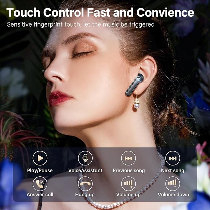 Wireless Earbuds, Bluetooth 5.3 Headphones HiFi Stereo 50H Playback LED Digital Display Ear Buds with ENC Noise Canceling Headset, IPX7 Waterproof Earphones for Gym/Running/Work (Black)