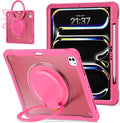 Batianda for iPad Pro 13 inch Case 2025 M5 2024 M4 Chip Lightweight Dual-Layer Protective Tablet Cover, Durable Shock-Absorbing Corners with 360° Rotating Kickstand Ring Built-in Pen Slot, Pink