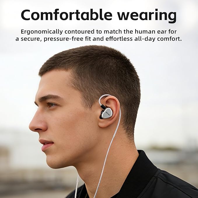 Klean SV in Ear Monitor, 10mm Full-DLC Diaphragm Dynamic Driver IEM, 3 Interchangeable Tuning Nozzles, HiFi Wired Earbuds, Detachable Cable for Audiophile, Musician & Gaming (Silver, 3.5mm)