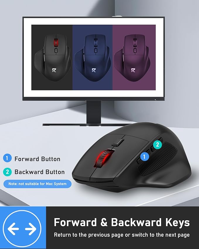 Redragon Big Wireless Mouse for Medium to Large Hands, 2.4GHz Ergonomic Computer Mouse, 6 Buttons, 4000 DPI, Full Sized USB Optical Mouse for Laptop, PC, Chromebook