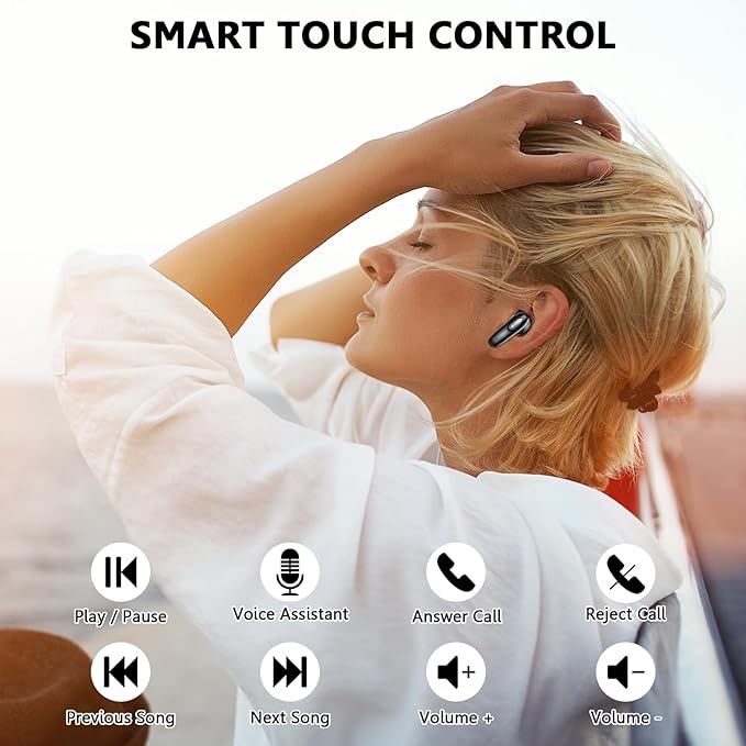 Wireless Earbud, Bluetooth Headphones 5.3 Built in 4 ENC Mic, Hi-Fi Stereo Bass Wireless Earphones, 40H Bluetooth Earbud in-Ear Dual LED Display, USB-C, IP7 Waterproof Sports Ear Buds, for Android iOS