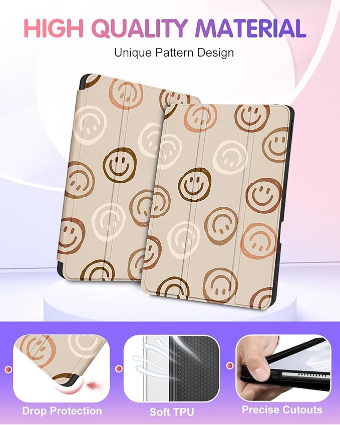 Uppuppy for iPad Air 11 inch Case, Air 5th/4th Generation 10.9, Pro 11'' (4th/3rd/2nd/1st Gen) Case Girls Cute Women Pencil Holder Smile Design Girly Folio Cover for iPad Air 11 2024/2025 (M2/M3)