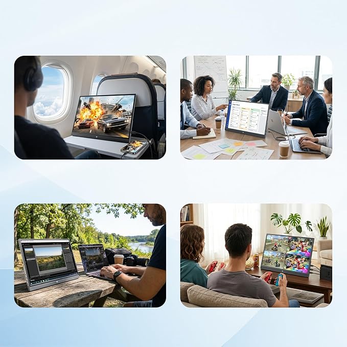 KTC Portable Monitor 15.6 Inch FHD 1080P Travel Monitor for Laptop, MacBook Phone PS5 Xbox Switch, HDMI USB C, HDR, IPS Slim Second Screen with Built-in Speakers