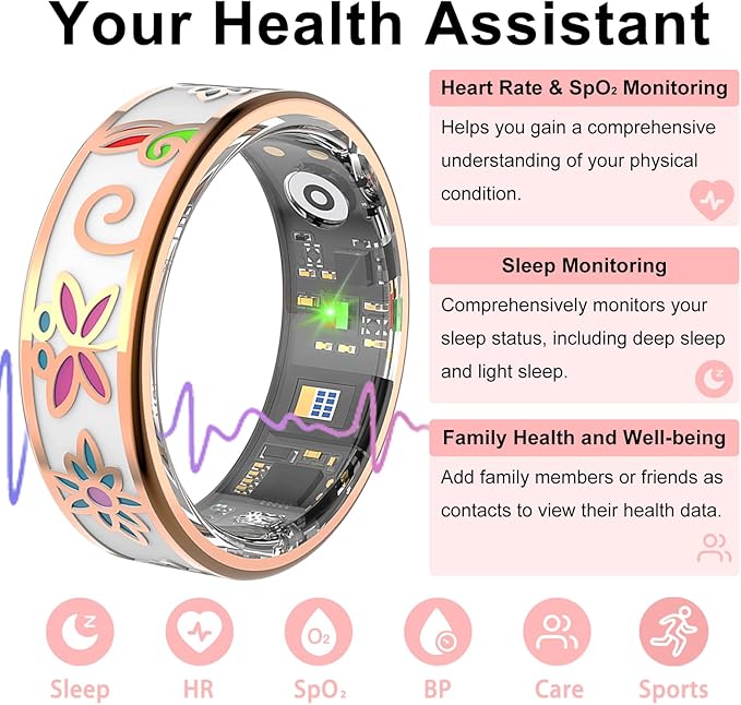 Enamel Craft Smart Ring for Women & Men, No Subscription Fitness Tracker with Heart Rate, Sleep Tracking, SpO2 – IP68 for iOS & Android (Enamel Color, 12)