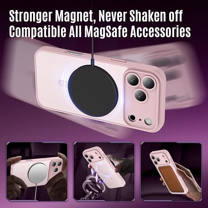 Symcele Designed for iPhone 17 Pro Case, Compatible with MagSafe, [Camera Protection] [15FT Military Drop Protection] Shockproof Translucent Matte Anti-Slip Phone Case, 6.3", Pink
