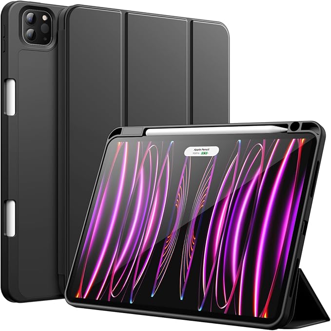 JETech Case for iPad Pro 11 Inch 2022/2021/2020 Model (4th/3rd/2nd Generation), with Pencil Holder, Support 2nd Pencil Charging, Slim Tablet Cover with Soft TPU Back, Auto Wake/Sleep (Black)