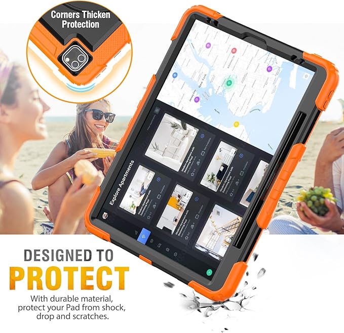HXCASEAC Case for iPad Pro 12.9 Case (6th 5th 4th 3rd Generation), Shockproof Design | Pencil Holder | Hand Strap | Screen Protector | Heavy Duty Protective iPad 12.9 inch 2022/2021/2020/2018, Orange