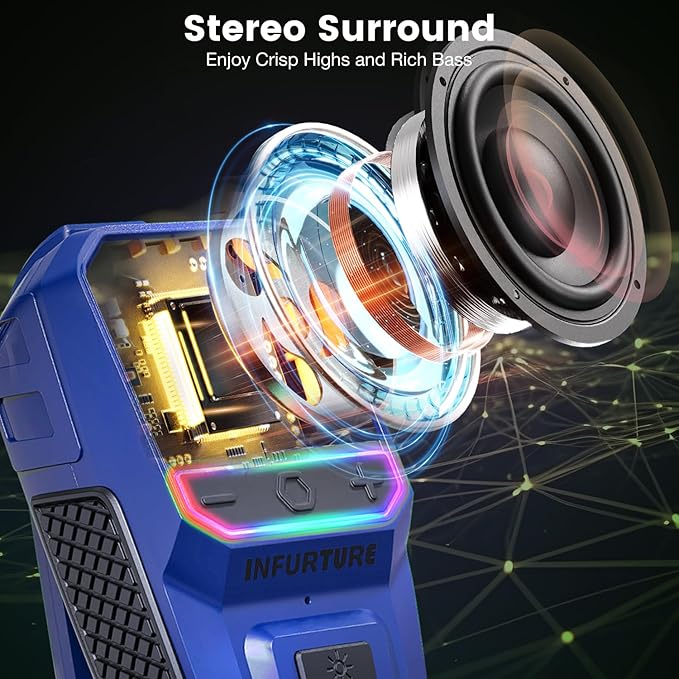 Wearable Bluetooth Speaker with RGB/Flashlight Clip-On Speaker, Waterproof Shower Speakers Built-in Noise Reduction Mic for Hands-Free Music/Calls-for Work/Riding/Outdoor/Bathroom Speake ideal gifts