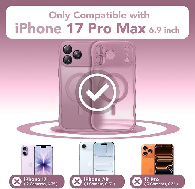 CAPRARO Magnetic for iPhone 17 Pro Max Case for Women Girls, Upgraded [Full Camera Protection] [Compatible with MagSafe] Cute Wave Translucent Matte Phone Case for iPhone 17 Pro Max, Black Currant
