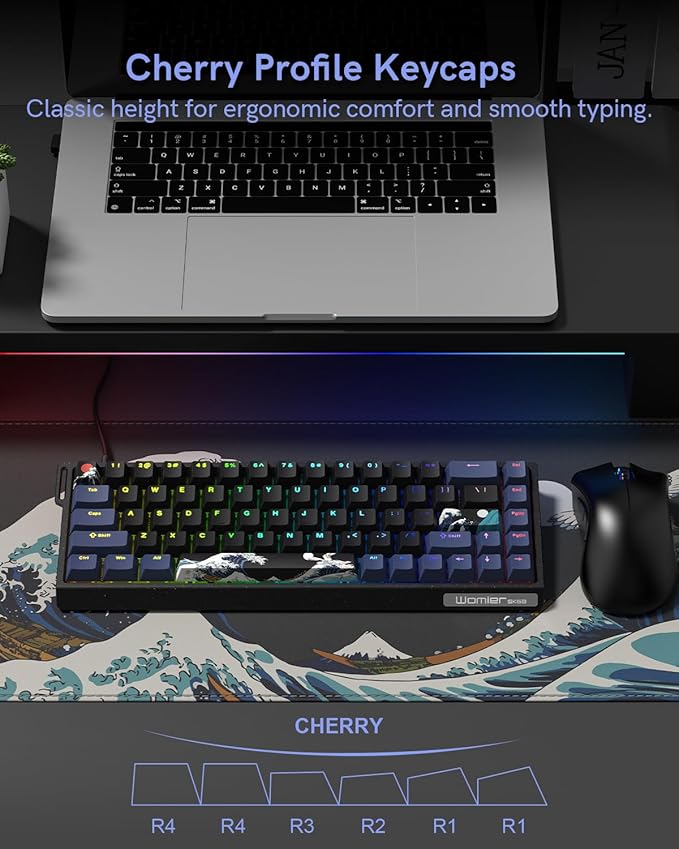 SK68 65% Gaming Keyboard, Wired Backlit Mini Keyboard w/100% Hot-Swap Socket 68 Keys Aluminum Gaming Wired Keyboard for PC Laptop Game