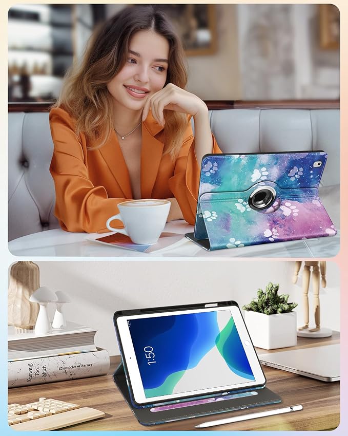 Kidcube for iPad Air 3rd Generation Case/Pro 10.5 Inch Case - Women Girls Cute Rotating Stand Folio Cover with Pencil Holder & Card Slot Kawaii Cool Cartoon Dogs Cover for iPad Pro 10.5''/Air 3rd