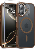 Magnetic 3 in 1 for iPhone 17 Case, [Omni-Directional Protection] with 1x Screen Protector + 1x Camera Cover, [Seamless Work with Magsafe] Translucent Protective Silm Phone Case for iPhone 17 Brown