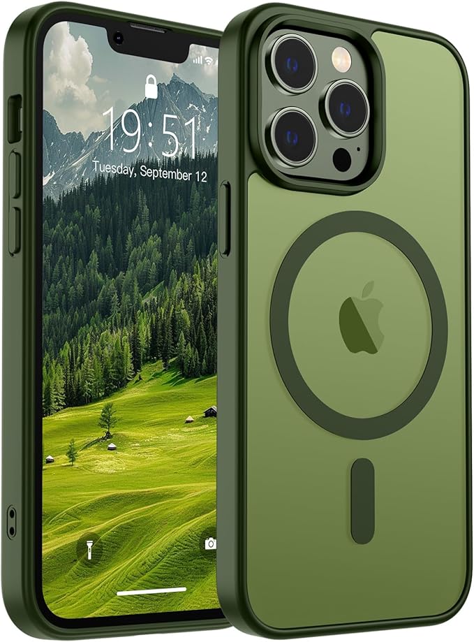 SUPFINE Magnetic for iPhone 13 Pro Max Case (Compatible with MagSafe) (Military Grade Drop Protection) Slim Translucent Matte Shockproof with Anti-Fingerprint Phone Case,Cangling Green