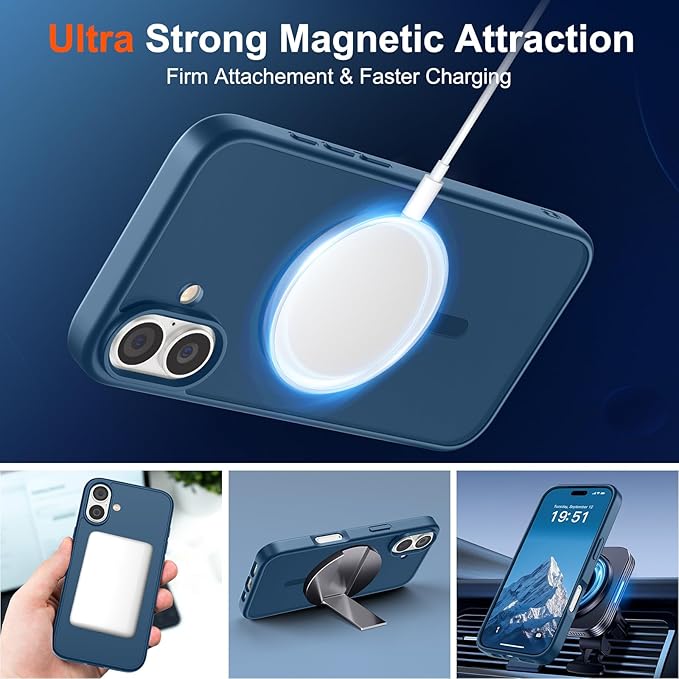 SUPFINE Magnetic for iPhone 17 Case (Compatible with MagSafe)(Military Grade Drop Protection) Translucent Matte Shockproof with Anti-Fingerprint Phone Cover,Deep Blue