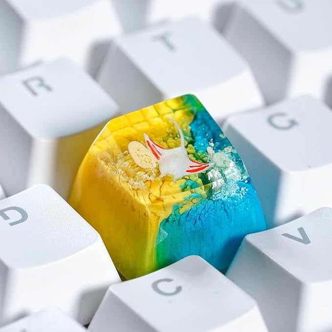Manta Ray Artisan Keycap Yellow Blue Ocean R1 SA Profile Custom Sea Creatures Keycaps 1U ESC Handmade Gaming Resin Key Cap Cherry MX Switch Compatible Mechanical Keyboard Manta Ray Lover Gift