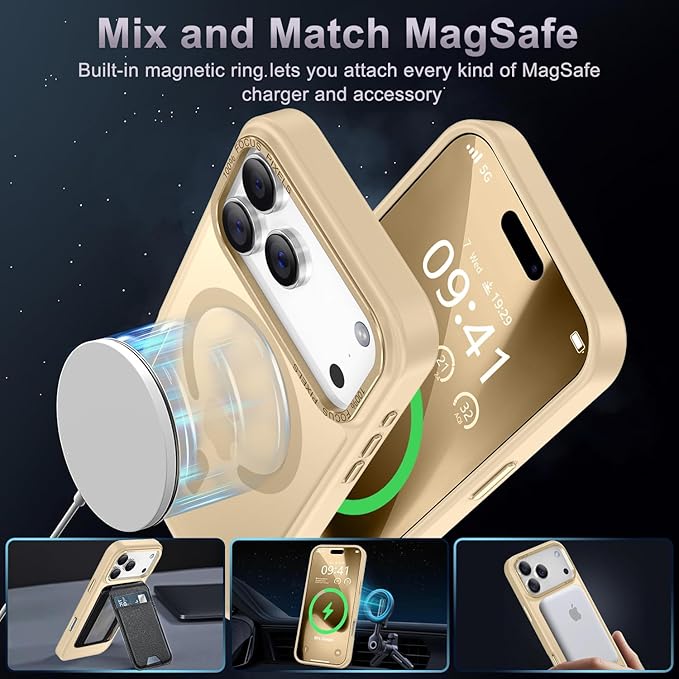 Newfuture Magnetic for iPhone 17 Pro Max Case [Compatible with Magsafe] [Military Grade Drop Protection] Translucent Matte Anti-Scratch Shockproof Protective Phone Cover 6.9 Inch, Creamy Yellow