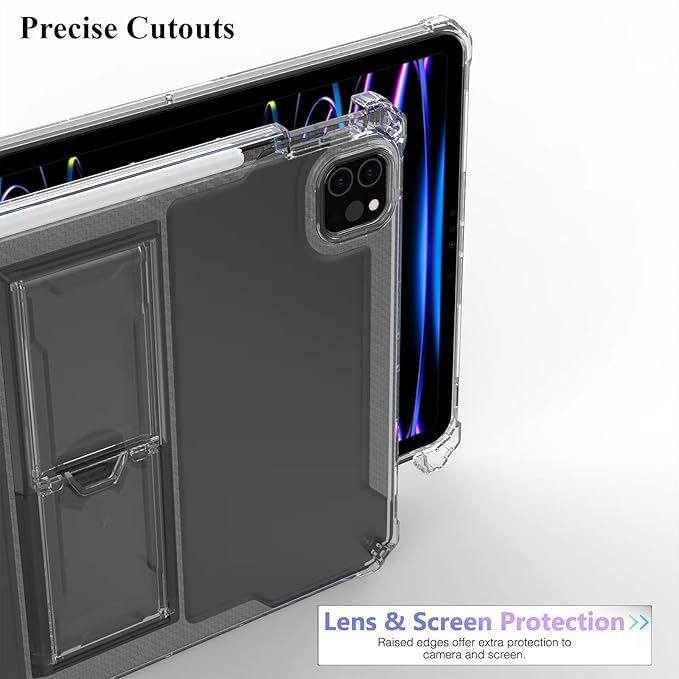 Clear Stand Case for iPad Pro 12.9 Inch 6th/5th/4th/3rd Generation (2022/2021/2020/2018) with Pencil Stylus Pen Holder/Kickstand Soft TPU Back Transparent Shockproof Lightweight Cover, Clear