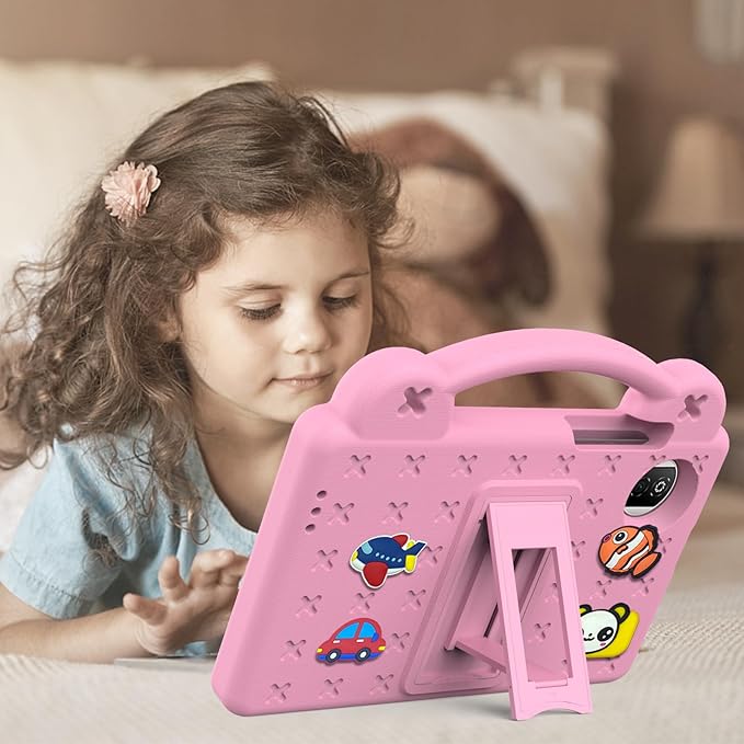 AKABEILA Compatible with Honor Pad X7 8.7 inch 2025 Tablet Case, Kids Friendly Universal Lightweight Shockproof Protective Case with Shoulder Strap & Stand Handle Pink