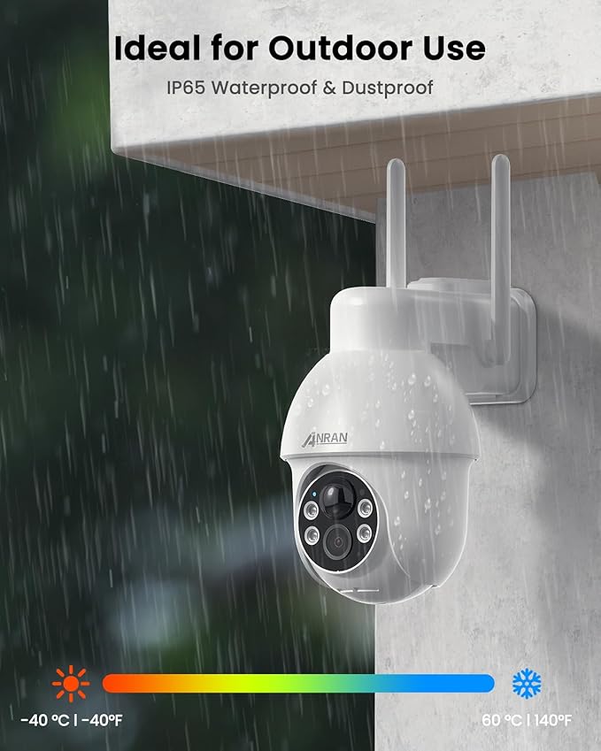 ANRAN 2K Solar Security Camera Wireless Outdoor, 2 Pack Battery-Powered WiFi Camera with 360° PTZ for Home Security, PIR Motion Detection, 3MP Color Night Vision, Two-Way Audio, Alexa Compatible