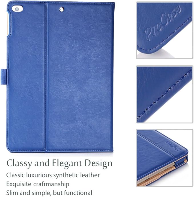 ProCase for iPad 9.7 Inch iPad 6th/5th Generation Case 2018 2017/iPad Air 2/Air 1 Case, Premium Leather Folio Corner Protection Multi-Angle Viewing Stand Cover with Front Pocket Pen Loop -Navy