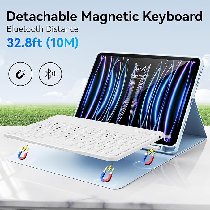 Keyboard Case for iPad Pro 11 Inch 4th Generation/Pro 3rd Gen/Pro 2nd Gen with Pencil Holder, Folio Detachable Wireless Bluetooth Keyboard & Flip Stand Case for iPad Pro 11 Inch, Sky Blue